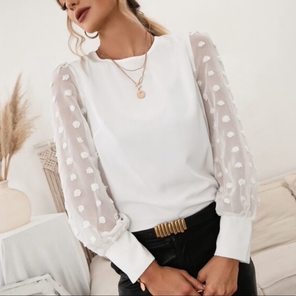 Swiss dot sheer sleeve work blouse - Picture 15 of 16
